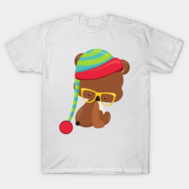 Winter Bear, Hipster Bear, Bear With Glasses, Hat T-Shirt by Jelena Dunčević